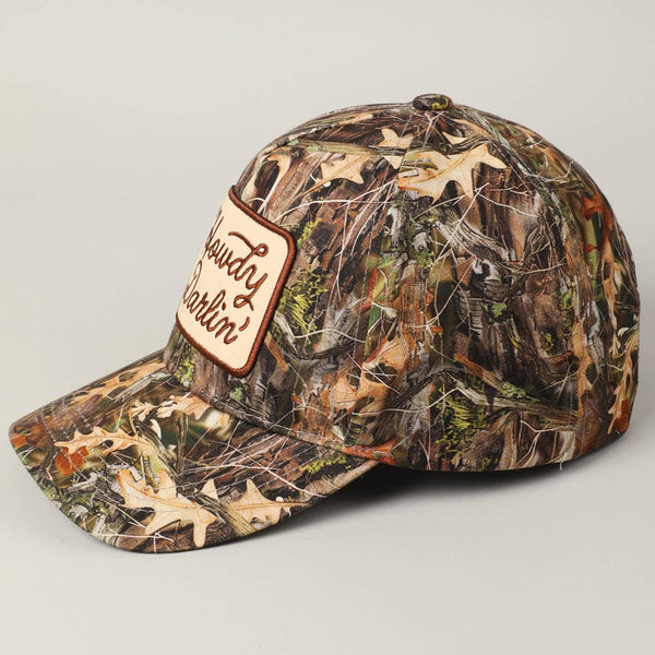 Howdy Darlin' Embroidery Patch Camo Trucker Hat: CAMO / ONE SIZE