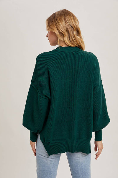 RIBBED MOCK NECK PULLOVER: HUNTER GREEN