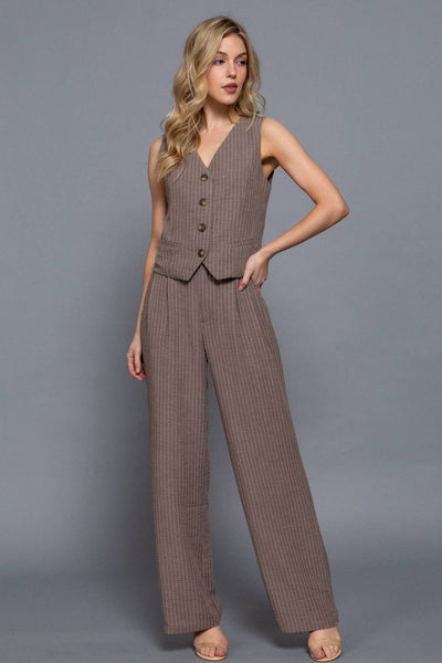 V-Neckline Front Button Closure Linen Effect Vest