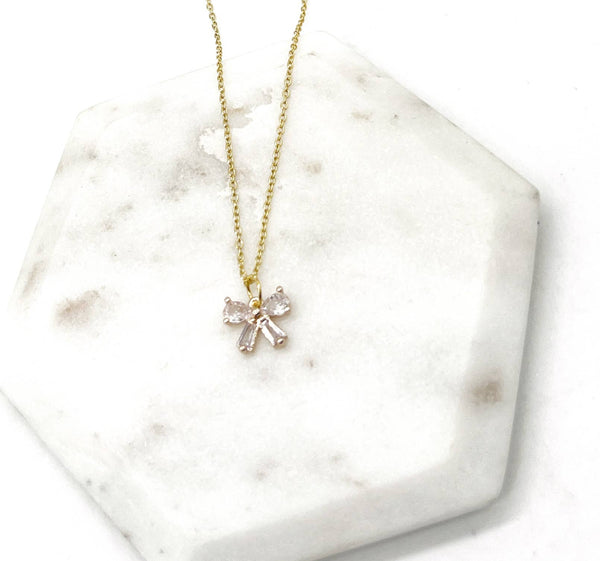 CZ Cubic Zirconia Bow Layering Charm Necklace