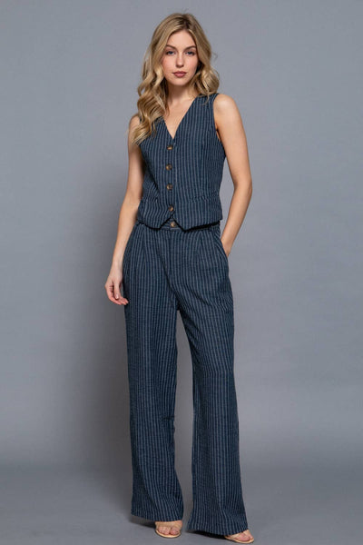 V-Neckline Front Button Closure Linen Effect Vest