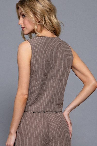 V-Neckline Front Button Closure Linen Effect Vest