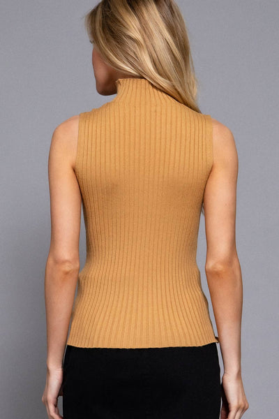 Sleeveless High Neck Rib Sweater Top