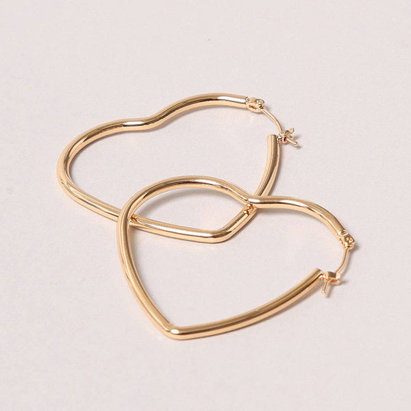 14K Gold-Dipped Heart Hoop Pin Catch Earring: ONE SIZE / GLD