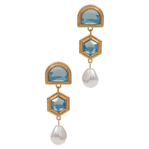Linear Double Bezel Post Drop Earrings: ONE SIZE / Blue