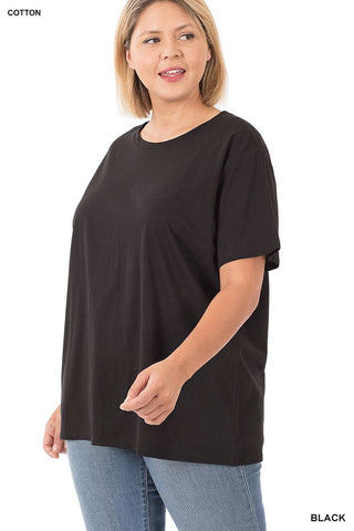 PLUS SIZE COTTON SHORT SLEEVE BOYFRIEND ROUND NECK TEE