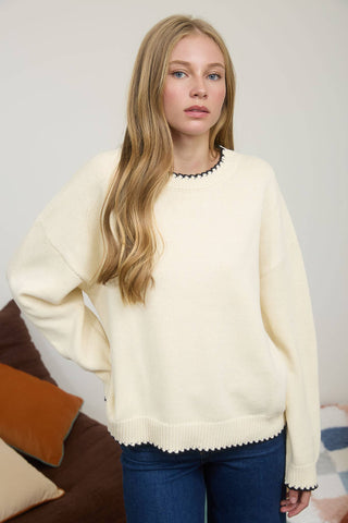 CONTRAST STITCH TRIM SWEATER