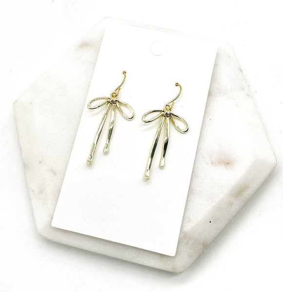 Gold Metal Long Bow Earrings