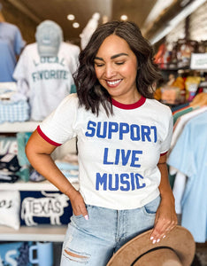 Support Live Music Vintage Ringer Shirt, Graphic Tee