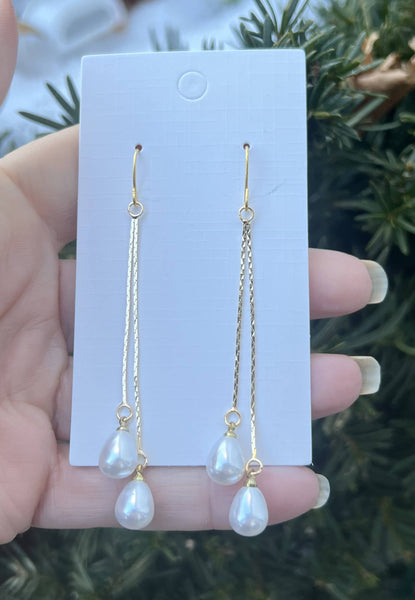 Imitation Pearl Double Dangle Chain Earrings
