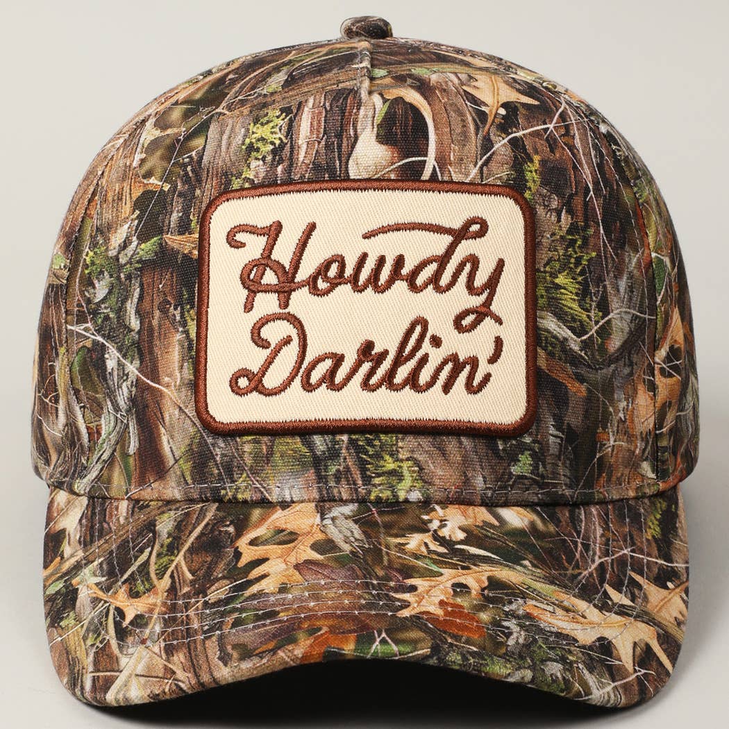 Howdy Darlin' Embroidery Patch Camo Trucker Hat: CAMO / ONE SIZE