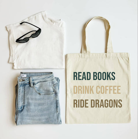 Read Books Ride Dragons Book Lover Tote, Funny Tote Bag: Retro / Cotton