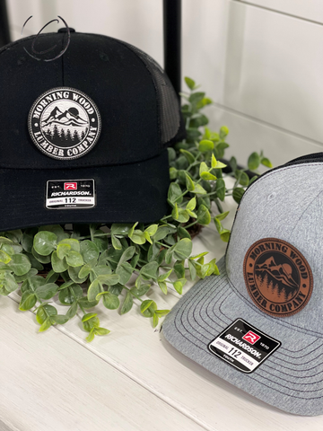 Adult Morning Wood Lumber Company Patch Snapback Hat: Gray & White / Black
