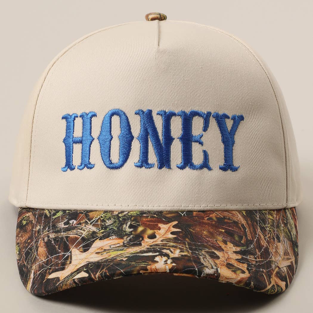 HONEY Lettering Embroidery Camo Two-Tone Cap: CAMO-ROYAL BLUE / ONE SIZE