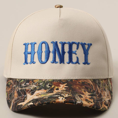 HONEY Lettering Embroidery Camo Two-Tone Cap: CAMO-ROYAL BLUE / ONE SIZE