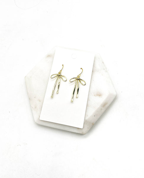 Gold Metal Long Bow Earrings