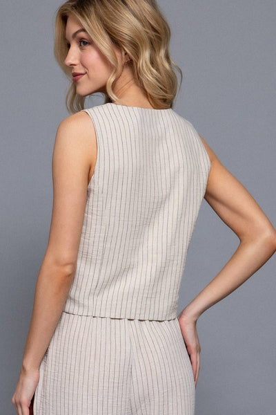 V-Neckline Front Button Closure Linen Effect Vest