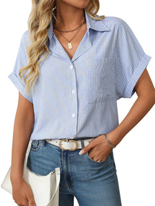 Short Sleeved Pocket Casual Striped Shirt