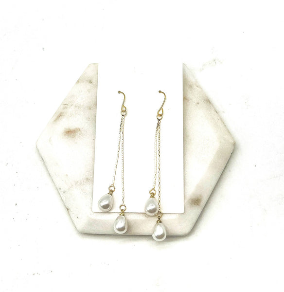 Imitation Pearl Double Dangle Chain Earrings