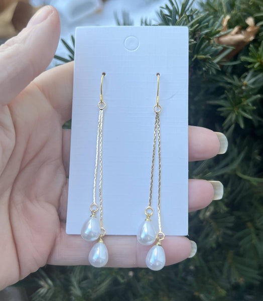 Imitation Pearl Double Dangle Chain Earrings