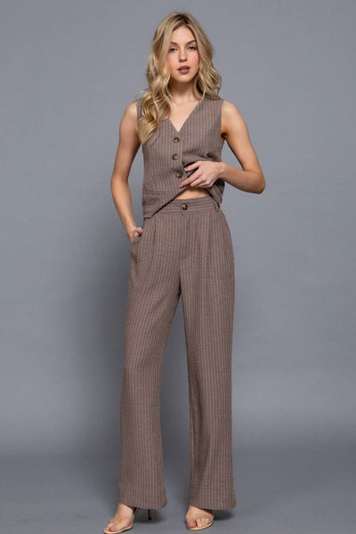Straight Stripe Linen Effect Long Pants