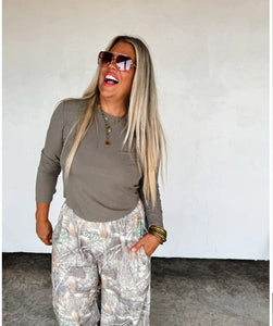 Olive Curved Hem Ribbed Top