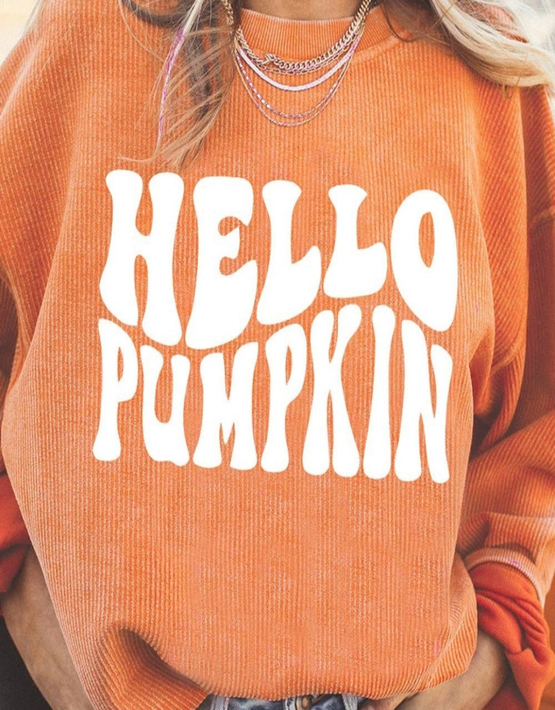 Hello Pumpkin Ribbed Sweatshirt