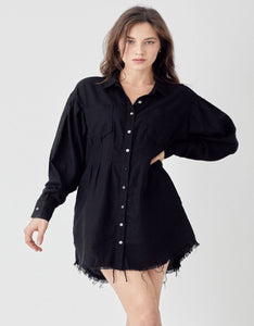 LINEN SHIRRING SLEEVE DRESS
