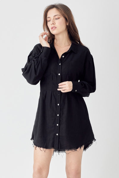 LINEN SHIRRING SLEEVE DRESS