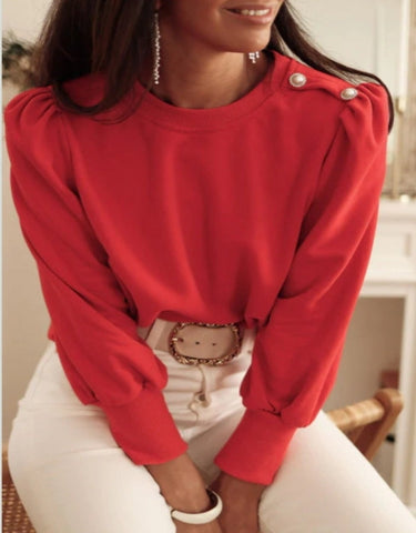 Red Button Long Sleeve Top