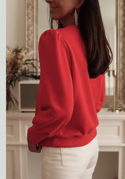 Red Button Long Sleeve Top