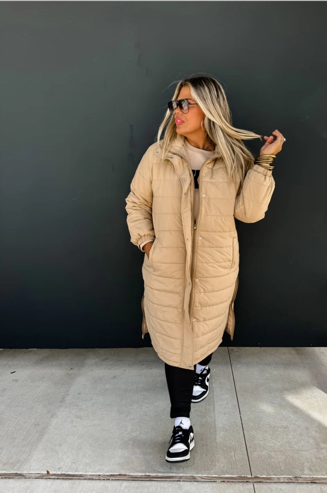 Long Puffer Jacket Tan