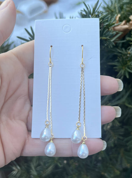 Imitation Pearl Double Dangle Chain Earrings