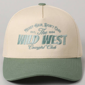 Messy Hair Wild West Cowgirl Club Embroidery Hat: Sage / ONE SIZE