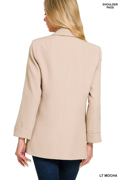 Woven Long Sleeve Open Front Classic Blazer