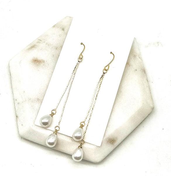 Imitation Pearl Double Dangle Chain Earrings
