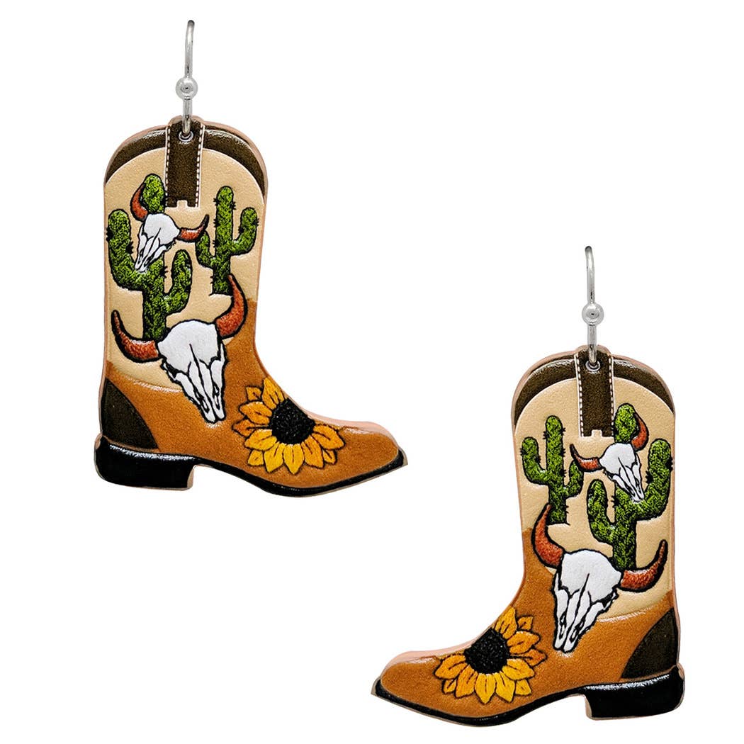 Boots with Bull Cactus Sunflower Hook Earrings