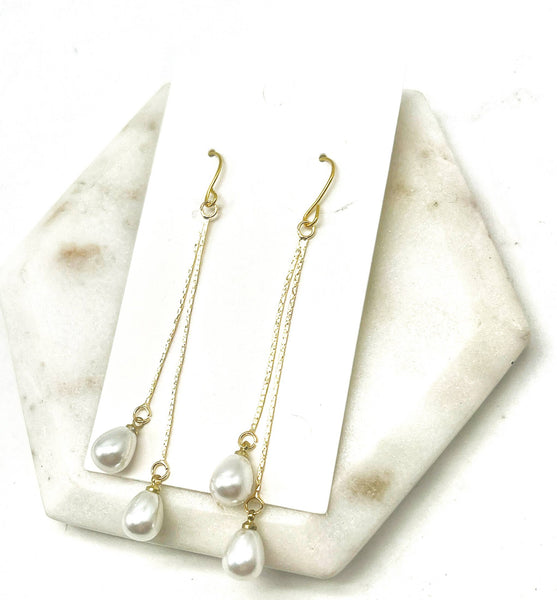 Imitation Pearl Double Dangle Chain Earrings