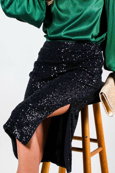 Sequin midi skirt with side slit