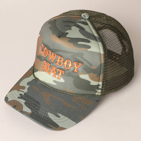 Cowboy Hat Embroidered Mesh Back Trucker Cap