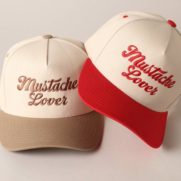 Mustache Lover Two Tone Trucker Hat: Red / ONE SIZE