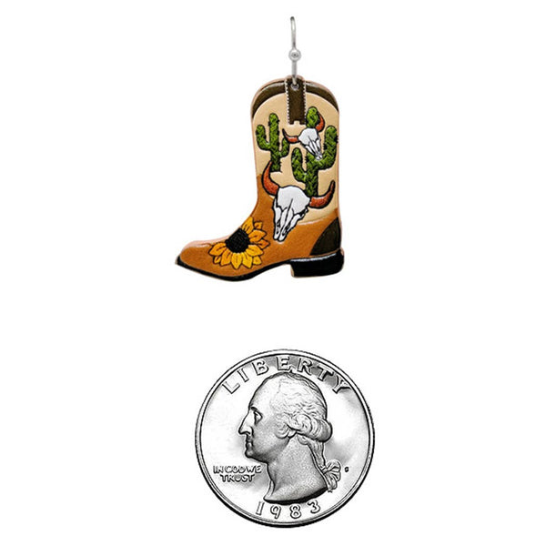 Boots with Bull Cactus Sunflower Hook Earrings
