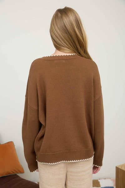 CONTRAST STITCH TRIM SWEATER