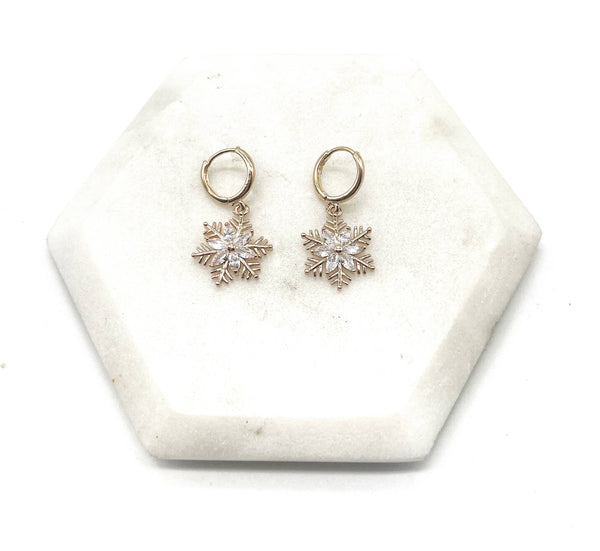 Snowflake Huggie Hoops