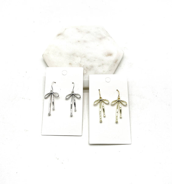 Gold Metal Long Bow Earrings