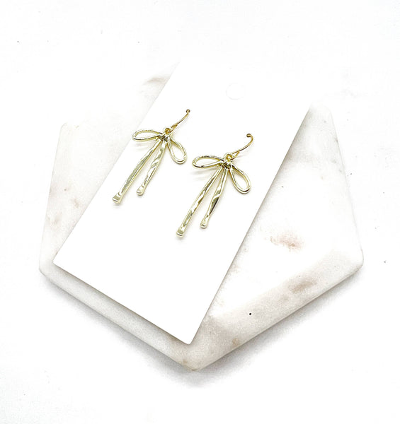 Gold Metal Long Bow Earrings