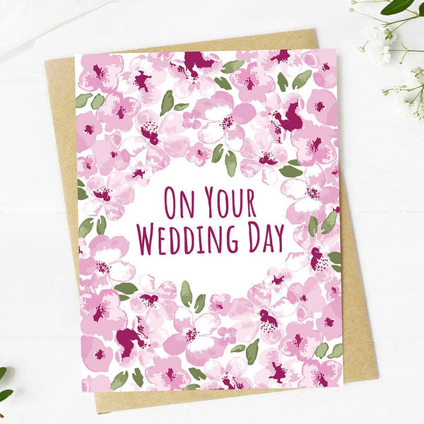 "On your wedding day" Pink Flower Frame Card
