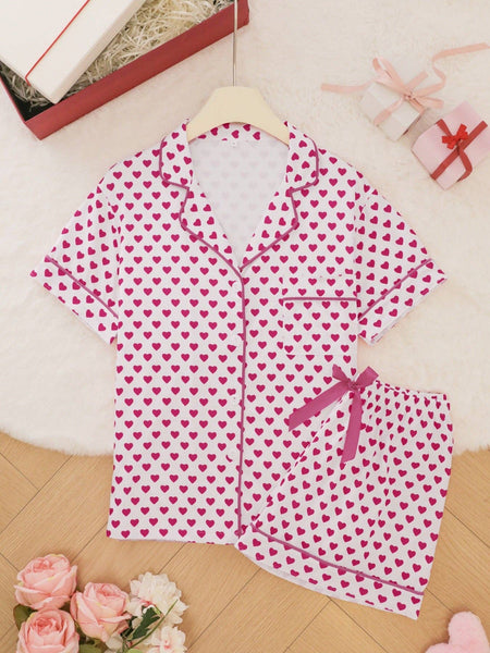 Heart Pattern Pajama Set