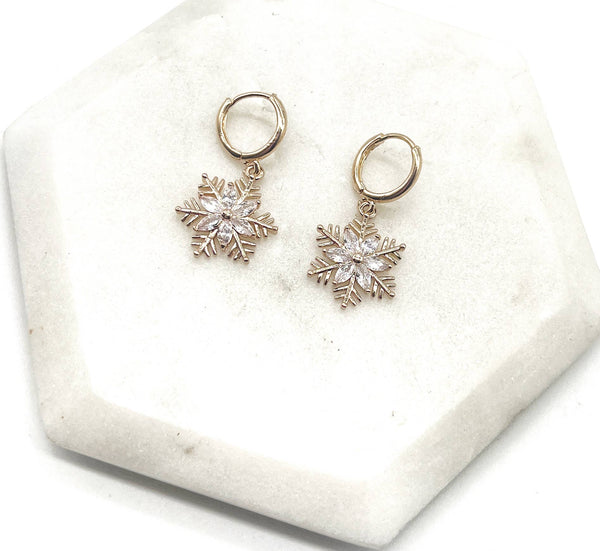 Snowflake Huggie Hoops