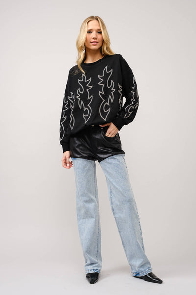 Western Boots Stitch Pullover Sweatshirt